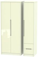 Monaco Cream Gloss 3 Door Tall Triple Wardrobe - RHF 2 Drawers