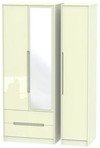 Monaco Cream Gloss 3 Door Tall Combi Wardrobe - 1 Mirror and LHF 2 Drawers