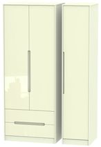 Monaco Cream Gloss 3 Door Tall Triple Wardrobe - LHF 2 Drawers