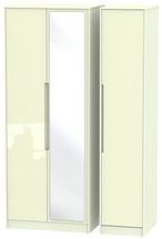 Monaco Cream Gloss 3 Door Tall Triple Wardrobe - 1 Mirror