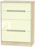 Monaco Cream Gloss and Oak Effect 4 Drawer Deep Chest