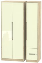 Monaco Cream Gloss and Oak Effect 3 Door Tall Triple Wardrobe - RHF 2 Drawers