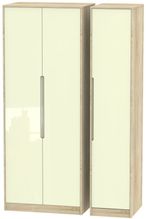Monaco Cream Gloss and Oak Effect 3 Door Tall Triple Wardrobe