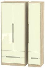 Monaco Cream Gloss and Oak Effect 3 Door Tall Triple Wardrobe - 4 Drawers