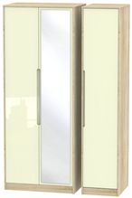 Monaco Cream Gloss and Oak Effect 3 Door Tall Triple Wardrobe - 1 Mirror