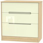 Monaco Cream Gloss and Light Oak 3 Drawer Deep Chest