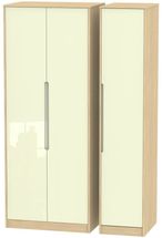 Monaco Cream Gloss and Light Oak 3 Door Tall Triple Wardrobe