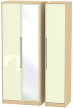 Monaco Cream Gloss and Light Oak 3 Door Tall Triple Wardrobe - 1 Mirror