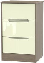 Monaco Cream Gloss and Toronto Walnut 3 Drawer Bedside Cabinet