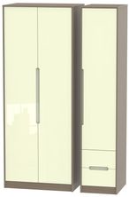 Monaco Cream Gloss and Toronto Walnut 3 Door Tall Triple Wardrobe - RHF 2 Drawers