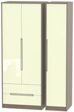 Monaco Cream Gloss and Toronto Walnut 3 Door Tall Triple Wardrobe - LHF 2 Drawers