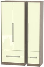 Monaco Cream Gloss and Toronto Walnut 3 Door Tall Triple Wardrobe - 4 Drawers