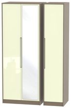Monaco Cream Gloss and Toronto Walnut 3 Door Tall Triple Wardrobe - 1 Mirror
