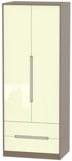 Monaco Cream Gloss and Toronto Walnut 2 Door 2 Drawer Tall Wardrobe