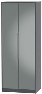 Monaco Grey Gloss and Graphite 2 Door Plain Tall Wardrobe