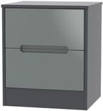 Monaco Grey Gloss and Graphite 2 Drawer Bedside Cabinet
