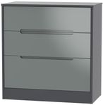 Monaco Grey Gloss and Graphite 3 Drawer Deep Chest