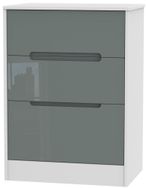 Monaco Grey Gloss and White 3 Drawer Deep Midi Chest