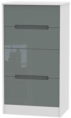 Monaco Grey Gloss and White 4 Drawer Deep Midi Chest