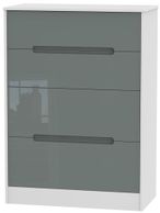 Monaco Grey Gloss and White 4 Drawer Deep Chest