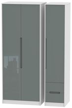 Monaco Grey Gloss and White 3 Door Tall Triple Wardrobe - RHF 2 Drawers