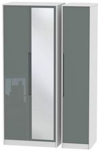 Monaco Grey Gloss and White 3 Door Tall Triple Wardrobe - 1 Mirror