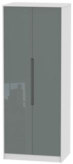 Monaco Grey Gloss and White 2 Door Plain Tall Wardrobe