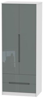 Monaco Grey Gloss and White 2 Door 2 Drawer Tall Wardrobe