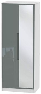 Monaco Grey Gloss and White 2 Door Tall Wardrobe - 1 Mirror