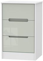 Monaco Cashmere Gloss and White 3 Drawer Bedside Cabinet
