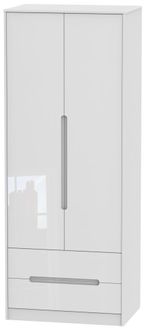 Monaco White Gloss 2 Door 2 Drawer Tall Wardrobe
