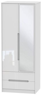 Monaco White Gloss 2 Door Tall Combi Wardrobe - 1 Mirror