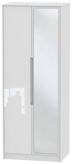 Monaco White Gloss 2 Door Tall Wardrobe - 1 Mirror
