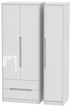 Monaco White Gloss 3 Door Tall Triple Wardrobe - LHF 2 Drawers