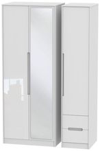 Monaco White Gloss 3 Door Tall Combi Wardrobe - 1 Mirror and RHF 2 Drawers