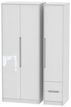 Monaco White Gloss 3 Door Tall Triple Wardrobe - RHF 2 Drawers