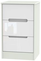 Monaco White Gloss and Cashmere 3 Drawer Bedside Cabinet