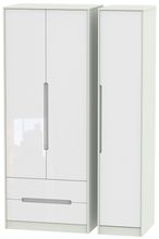 Monaco White Gloss and Cashmere 3 Door Tall Triple Wardrobe - LHF 2 Drawers