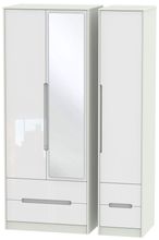 Monaco White Gloss and Cashmere 3 Door Tall Combi Wardrobe - 1 Mirror