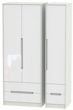 Monaco White Gloss and Cashmere 3 Door Tall Triple Wardrobe - 4 Drawers