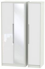 Monaco White Gloss and Cashmere 3 Door Tall Triple Wardrobe - 1 Mirror