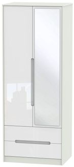 Monaco White Gloss and Cashmere 2 Door Tall Combi Wardrobe - 1 Mirror