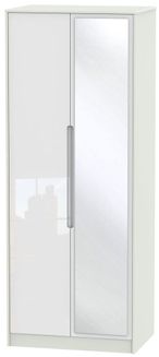 Monaco White Gloss and Cashmere 2 Door Tall Wardrobe - 1 Mirror