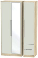 Monaco Cashmere and Oak Effect 3 Door Tall Combi Wardrobe - 1 Mirror and RHF 2 Drawers