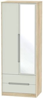 Monaco Cashmere and Oak Effect 2 Door Tall Combi Wardrobe - 1 Mirror