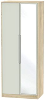 Monaco Cashmere and Oak Effect 2 Door Tall Wardrobe - 1 Mirror
