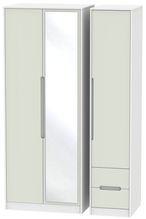 Monaco Cashmere and White 3 Door Tall Combi Wardrobe - 1 Mirror and RHF 2 Drawers