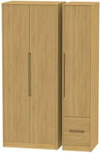 Monaco Modern Oak 3 Door Tall Triple Wardrobe - RHF 2 Drawers