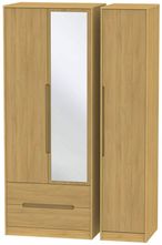 Monaco Modern Oak 3 Door Tall Combi Wardrobe - 1 Mirror and LHF 2 Drawers