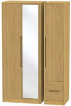 Monaco Modern Oak 3 Door Tall Combi Wardrobe - 1 Mirror and RHF 2 Drawers